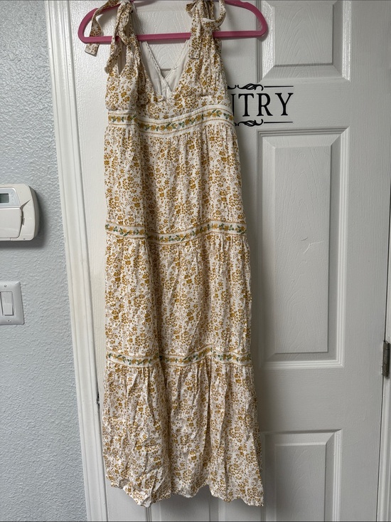 Dresses & Skirts - White and Mustard Floral Tie-Shoulder Maxi Dress